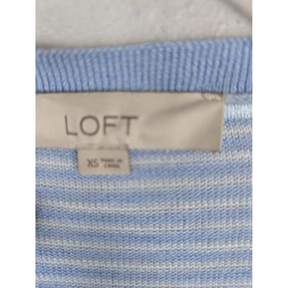 LOFT Sweater Cardigan Womens XS Light Blue White Striped Open Front Knit Drape - Picture 4 of 8